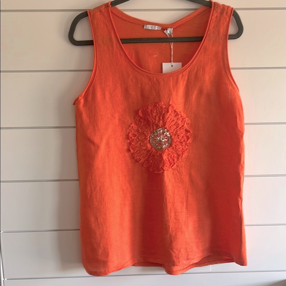 Kaktus Italian Orange Tank Top with Floral Detail